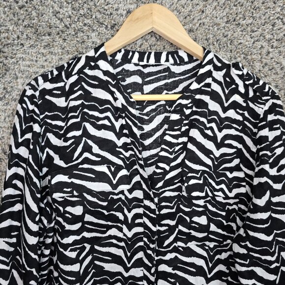 Calvin Klein Top Womens Large Black Animal Print Linen Button‎ Up Blouse Ladies - Picture 4 of 7